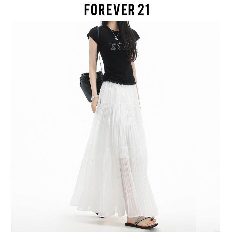 长白糕Forever 21温柔ins白色网纱仙女长裙女夏高腰