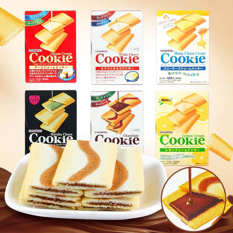 新货日本进口三立抹茶草莓白巧克力味焦糖味夹心饼干84g清仓
