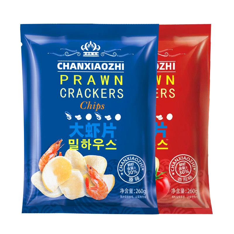 馋小智大虾片260g大袋装网红膨化原味薯片追剧解馋休闲零食大礼包