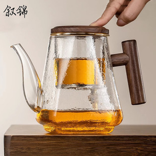 叙锦全玻璃飘逸杯加厚高档木把泡茶壶过滤茶水家用泡茶器茶具套装