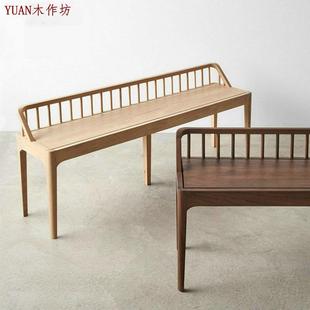 凳现代长餐椅长椅长板凳 白蜡木带靠背实木长凳家用餐凳长条凳换鞋