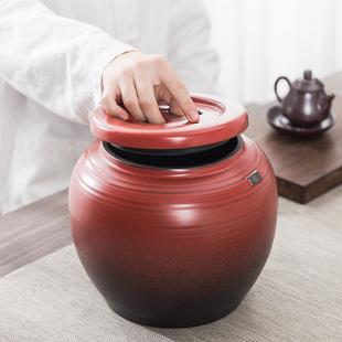 罐子茶叶盒 成艺粗陶茶叶罐陶瓷密封罐黑陶大号家用储物罐普洱包装