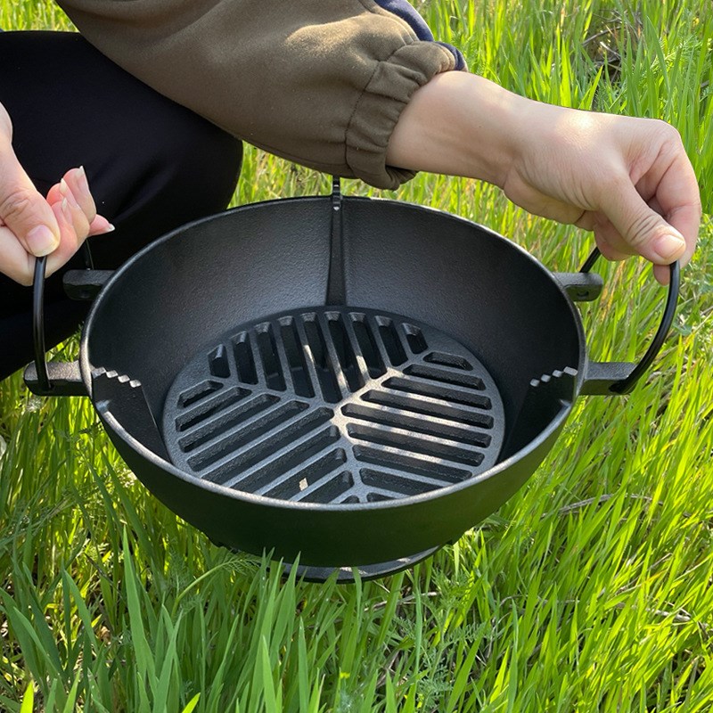小幸福凹面鏊子家用烧烤盘韩式户外露营不粘锅铁板烧卡式炉烤