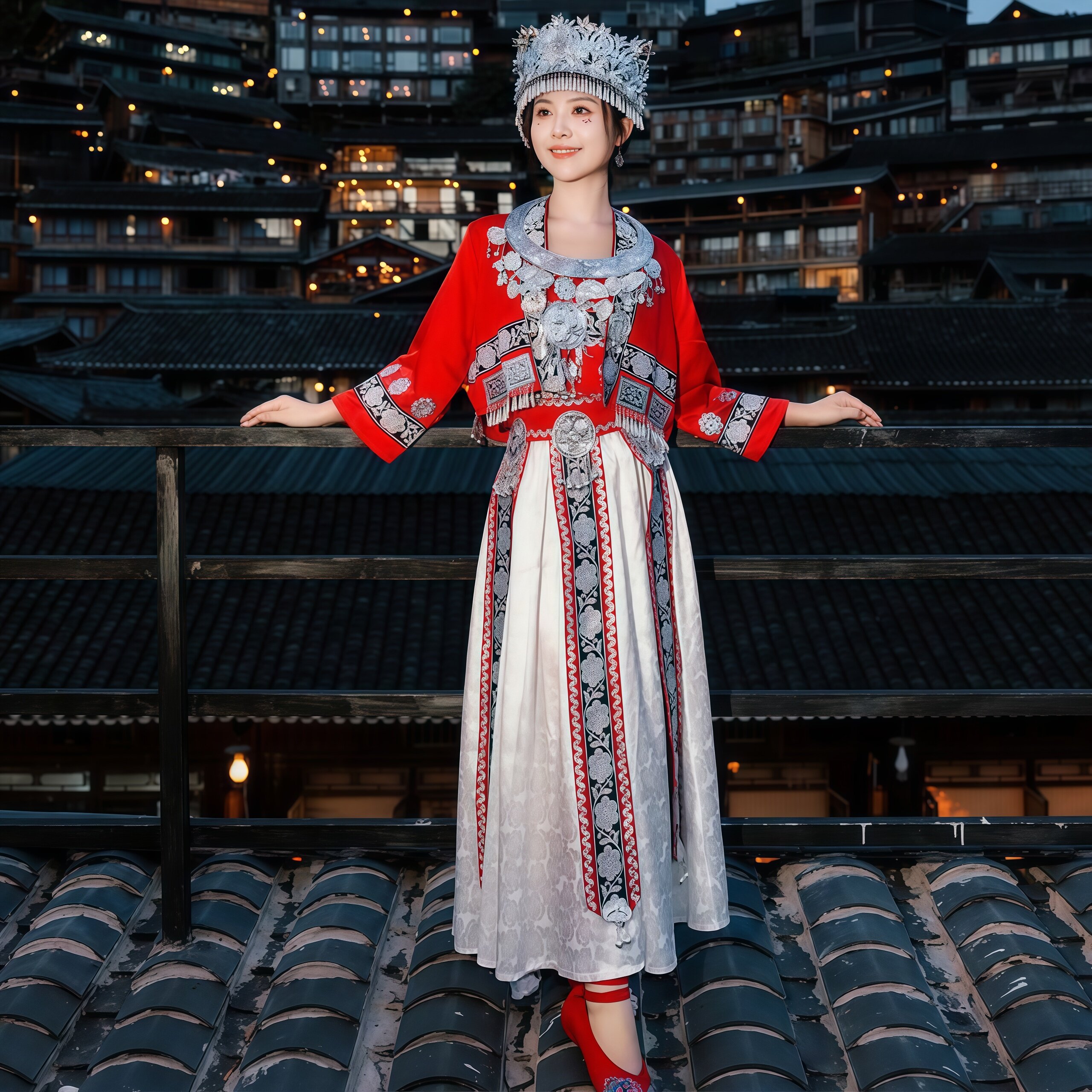 新款苗族少数民族传统服饰女成人演出套装红色开衫土家族演出舞服