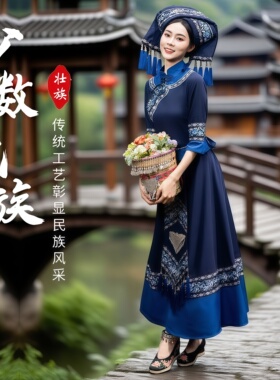 新款三月三壮族舞蹈演出女成人广西传统少数民族壮锦刺绣服饰