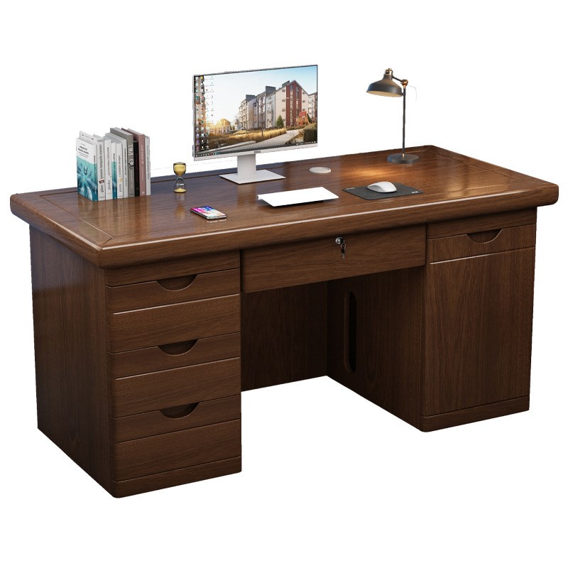 台式带抽屉带锁财务桌简约现代家用写字书Q&职员办公室电脑桌