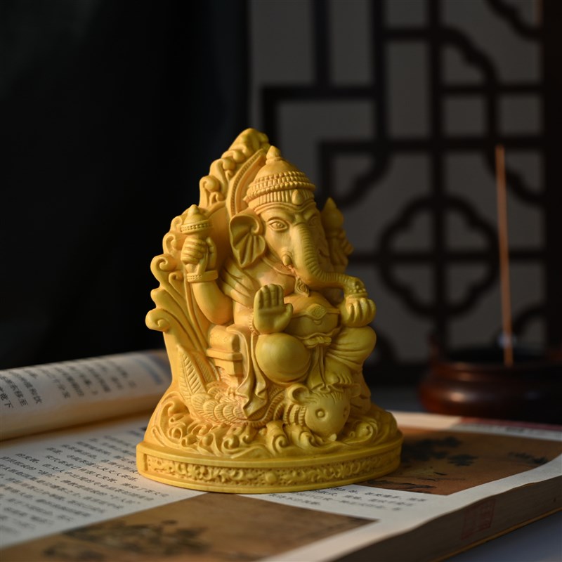 黄杨木雕泰国象鼻财神桌面车载东南亚象神迦尼萨印度泰国木质摆件