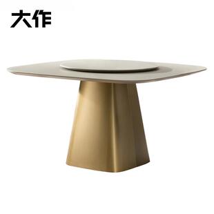 四方吃饭桌椅组合 钢化玻璃餐桌家用现代简约轻奢双层转盘2024新款