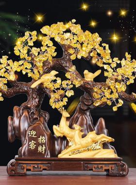 黄水晶发财树摇钱树招财对鹿摆件家居客厅酒柜装饰品乔迁新居礼品