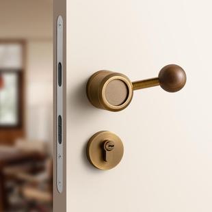 复古卧室门锁家用房间磁吸静音分体房门锁室内木门中古风门把手