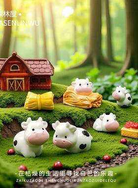 创意迷你小奶牛农场 diy造景装饰品挂配件材料包苔藓微景观小摆件