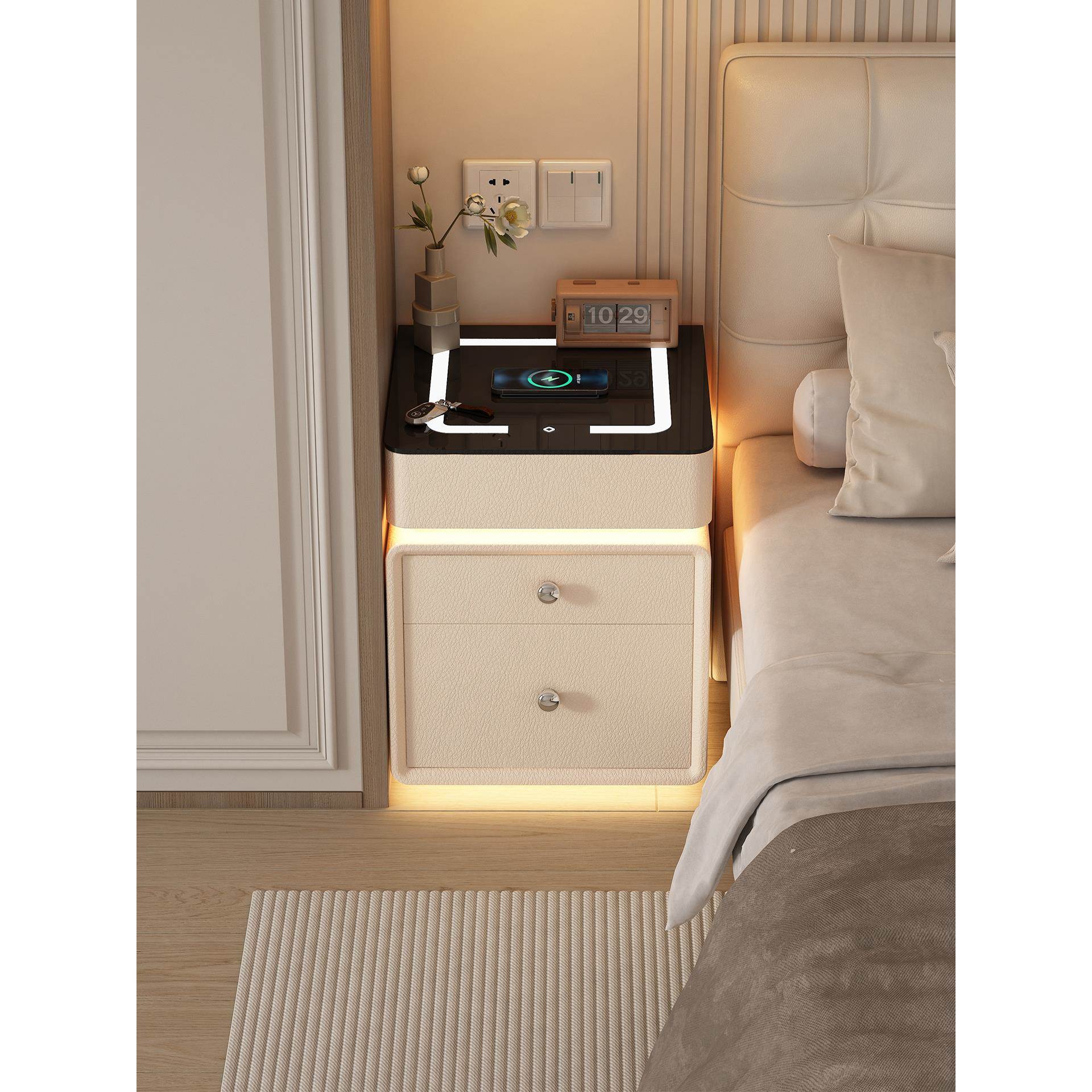 智能隐藏暗格床头柜爆款现代简约床头收纳柜储物柜带锁40CM全实木