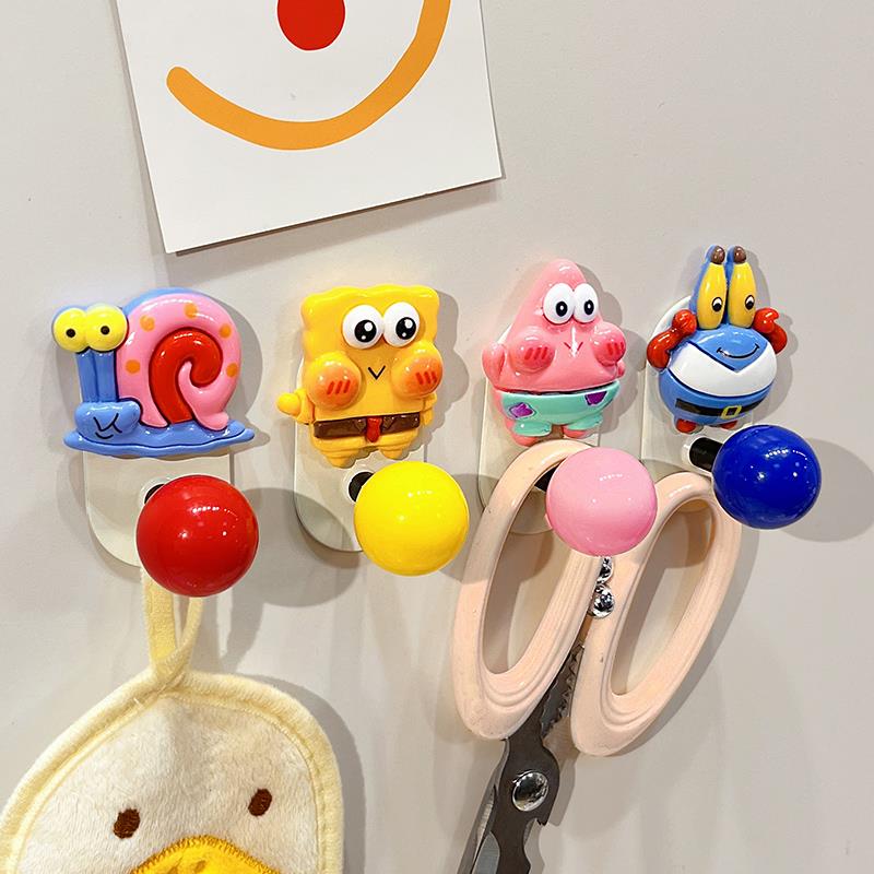 磁吸挂钩免打孔入户门挂衣架可爱卡通海绵宝宝装饰冰箱磁铁挂物钩