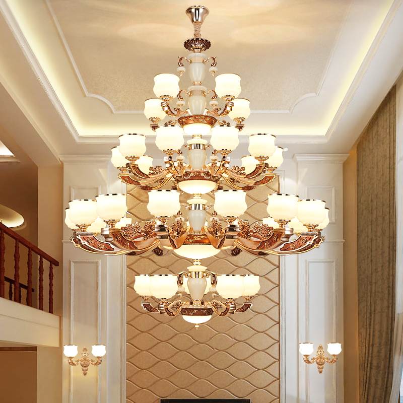 欧式覆式楼客厅大吊灯新中式别墅大厅灯新款楼中楼防尘酒店大堂灯