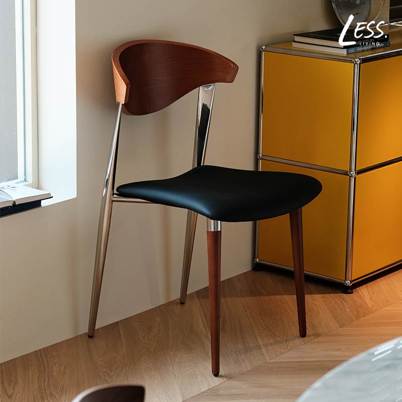 less living北欧复古真皮餐椅家用客厅餐桌椅设计师简约靠背椅子