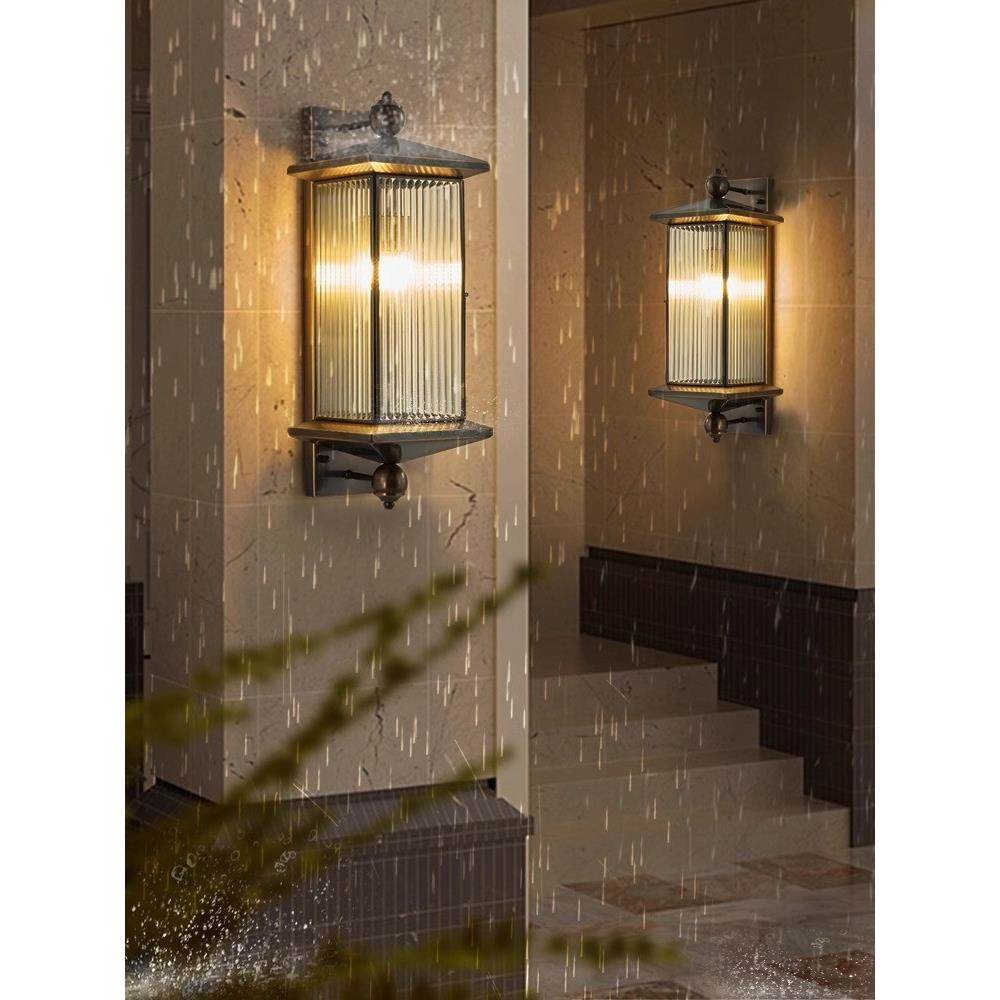 全铜户外太阳能壁灯防水庭院别墅大门墙壁灯走廊现代新中式壁灯