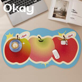 okay清新苹 果滑鼠垫家用办公书桌垫简约高级感电竞电脑键盘桌面