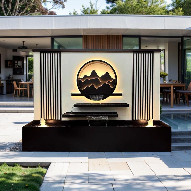 定制水幕墙新中式庭院别墅花院户外流水摆件影壁墙背景墙叠水景墙