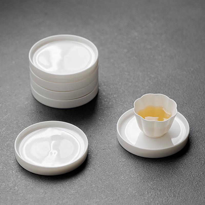羊脂玉瓷圆形茶杯垫杯托家用陶瓷创意隔热功夫茶垫茶道茶具配件