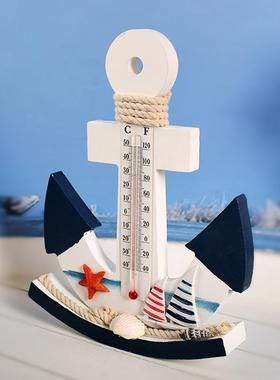 新地中海风格 海洋装饰品蓝白船锚形不倒翁摇摆温度计创意摆件