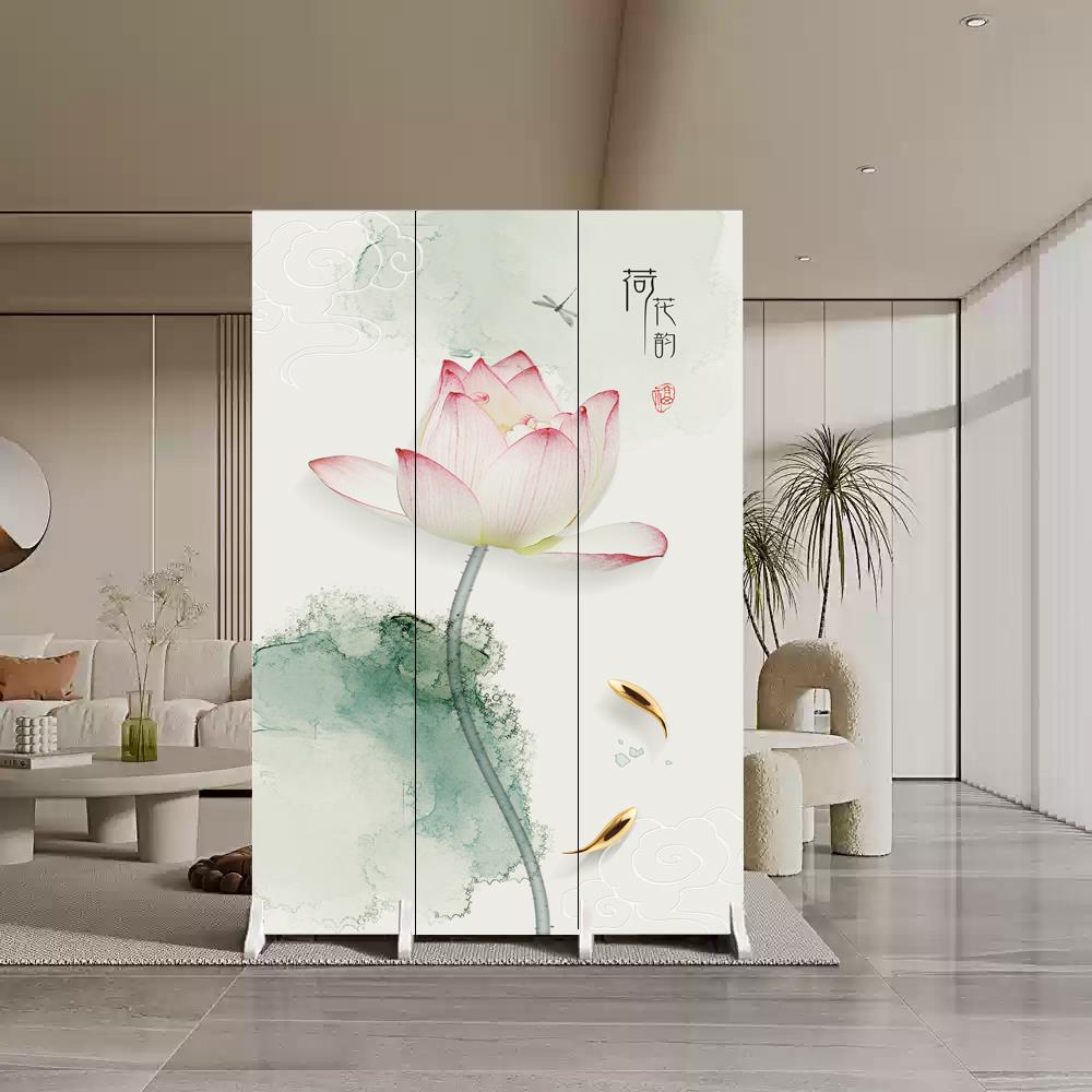 中式屏风禅意风隔断客厅荷花小户型可折叠移动现代简约酒店办公室