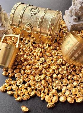 迷你沙金小元宝套装彷真金属算盘聚宝盆黄铜鱼缸招财金铲子一桶金