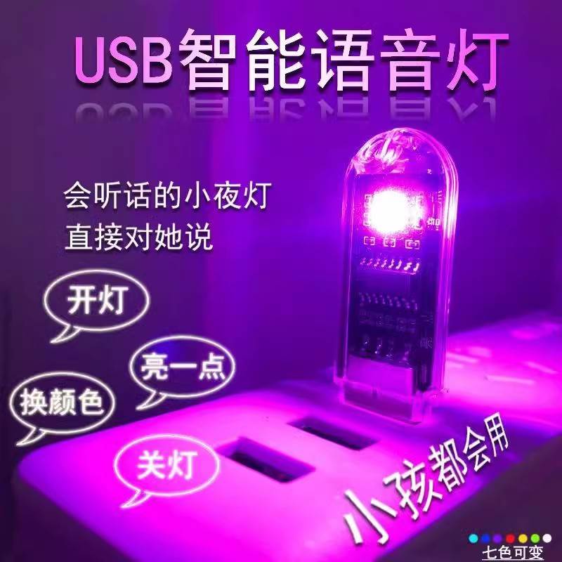 人工智能语音控制灯USB声控感应led浪漫卧室床头七彩色氛围小夜灯