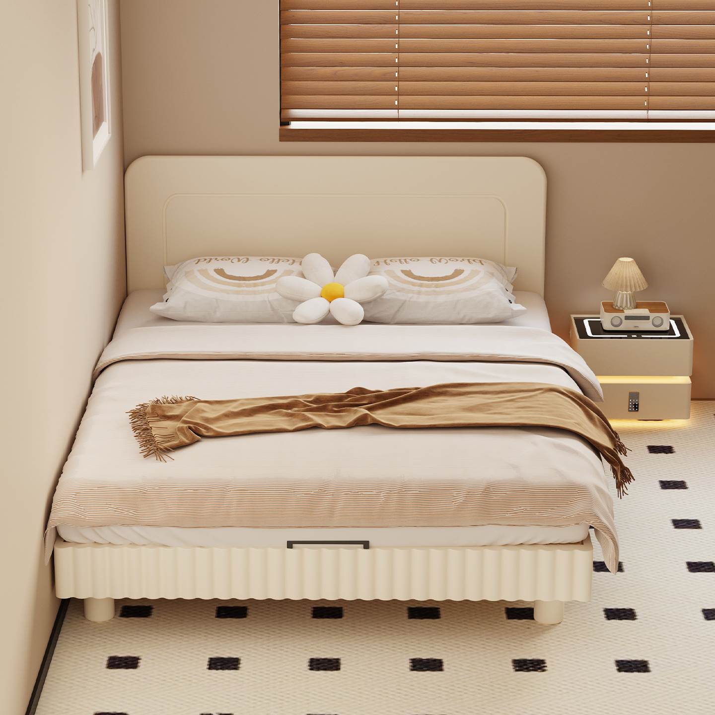 奶油风超薄靠背全实木床次卧1.5米极窄床头单人床1米2齐边床新款