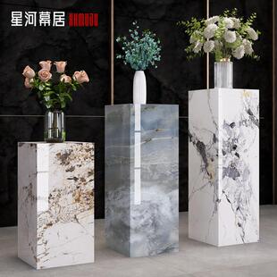 轻奢摆件角几置物架子 岩板花架现代简约客厅家用玄关大理石落地式