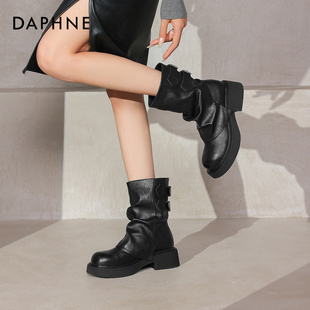 达芙妮时尚马丁靴年秋冬百搭保暖靴子加绒工装靴女休闲短靴单靴