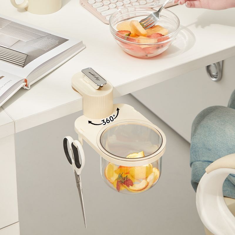 吸盘桌边垃圾桶可旋转办公桌面迷你收纳盒新款家用餐桌书桌废纸篓