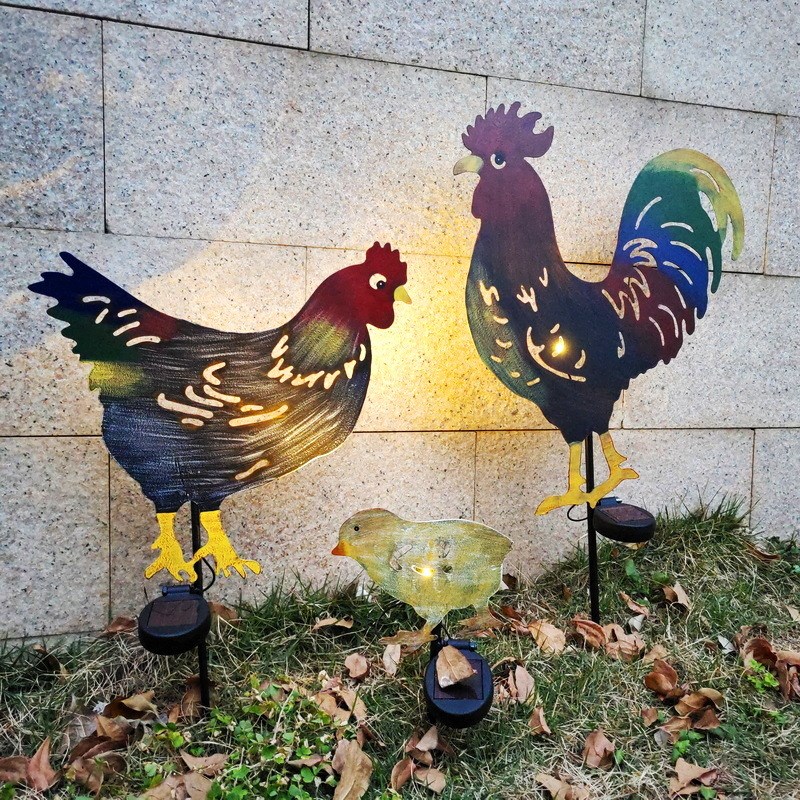 热销花园别墅网红取景摆拍带太阳能灯花插母鸡组合摆件