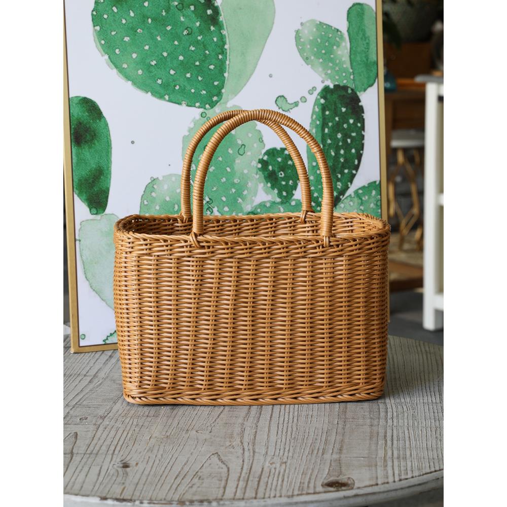 仿藤编织买菜篮子手提 INS风购物篮水果篮 采摘篮野餐篮洗澡篮子