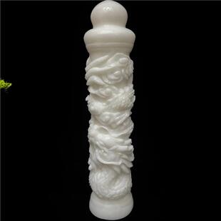 天然阿富汗白玉盘龙摆件客厅雕刻盘龙柱装 饰家居公司风水摆件