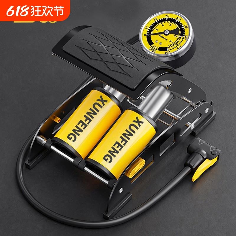戴升脚踩打气筒汽车用自行车高压式电动摩托车脚踏家用车载充气泵