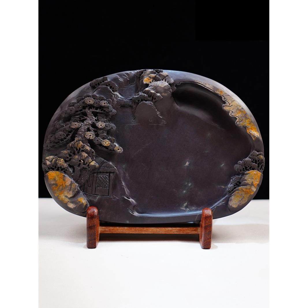 纯天然砚台端砚肇庆天然原石纯手工研磨书法斧柯东宋坑8寸10寸