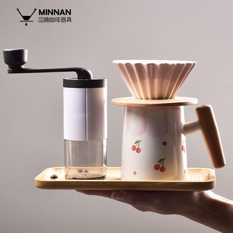 MINNAN皿喃釉下彩女生专用粉色折纸滤杯原木柄手冲咖啡杯器具套装