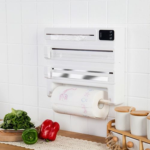 日本多功能厨房家用免打孔壁挂式保鲜膜锡纸切割器卷纸架定时款