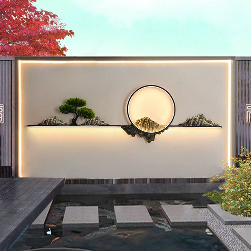 户外新中式壁灯防水太阳能别墅庭院造景灯背景墙外墙影壁墙花园灯