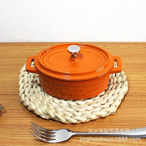 敬辉椭圆形铸铁迷你小奶锅珐琅锅桔色内黑搪瓷锅具宝宝辅食锅铁锅