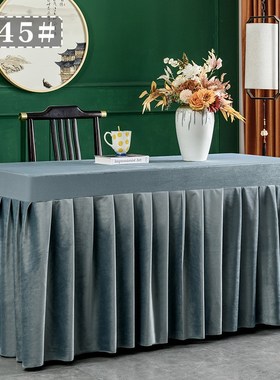 1F3定 制纯色酒店会议桌布墨绿色会议室绒布长方形桌套罩签到展会