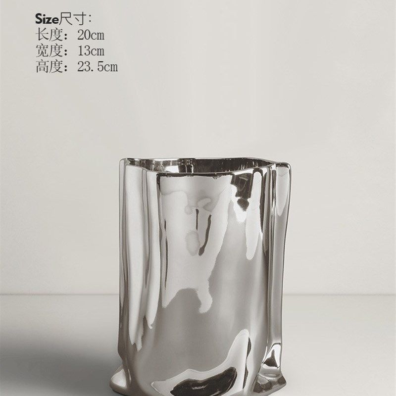 贝汉美电镀银色花瓶陶瓷创意酒柜电视柜样板间装饰品艺术摆件