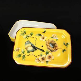 卫生间皂碟浴室皂托 双层沥水陶瓷皂盒高颜值家用香皂盒肥皂盒中式