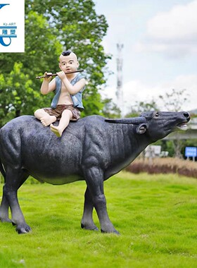 玻璃钢仿真动物放牛牧童雕塑艺术品草坪景观园林模型农场装饰美陈