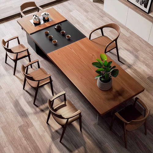 实木大板泡茶桌椅组合现代简约家用办公室茶台茶桌烧水壶茶盘一体