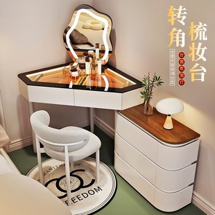 小户型拐角梳妆台卧室家用墙角三角化妆桌带化妆镜转角床头柜一体