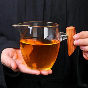 耐热加厚公道杯玻璃木把手家用办公室公杯泡茶分茶器茶海茶具配件