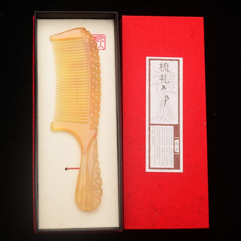 羊角打花手柄梳羊角钻石手柄梳羊角长梳牛角梳精品加厚