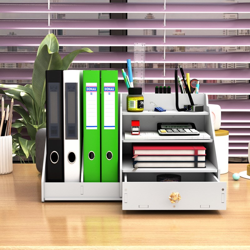 文件架桌上资料架办公置物架收纳盒A4文件夹框多层抽屉式整理台面