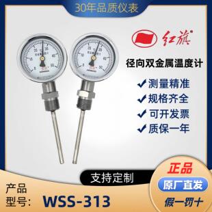 313小表盘60MM工业管道测温4分DN15螺纹 红旗双金属温度计径向WSS